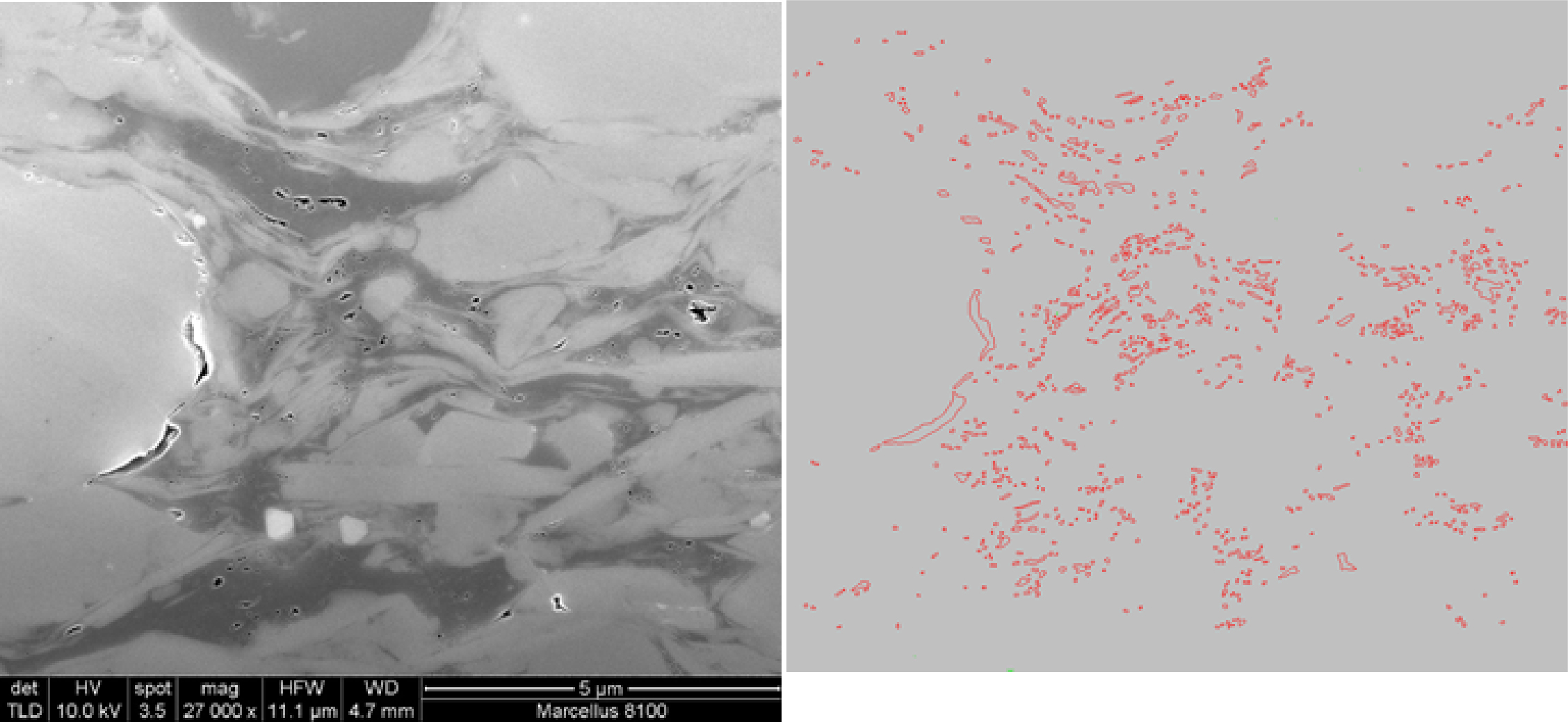 Fig 1.2 Marcellus Shale, training datasets of OM pores in solid bitumen and pyrobitumen, 8100 ft